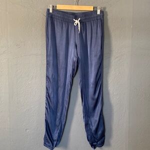 Monrow Blue Satin Joggers Pants Size Small Casual Loungewear Draw String